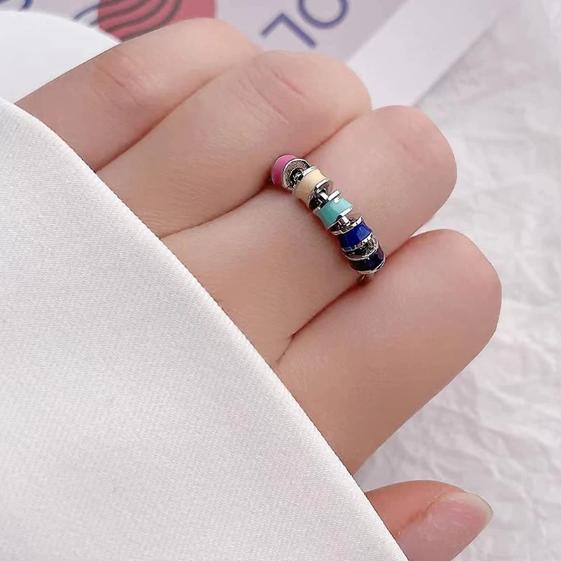 

Кольца-антистресс для женщин, эмалированные вращающиеся кольца для тревоги с бусинами, регулируемые кольца для беспокойства для моей дочери, 3 шт.