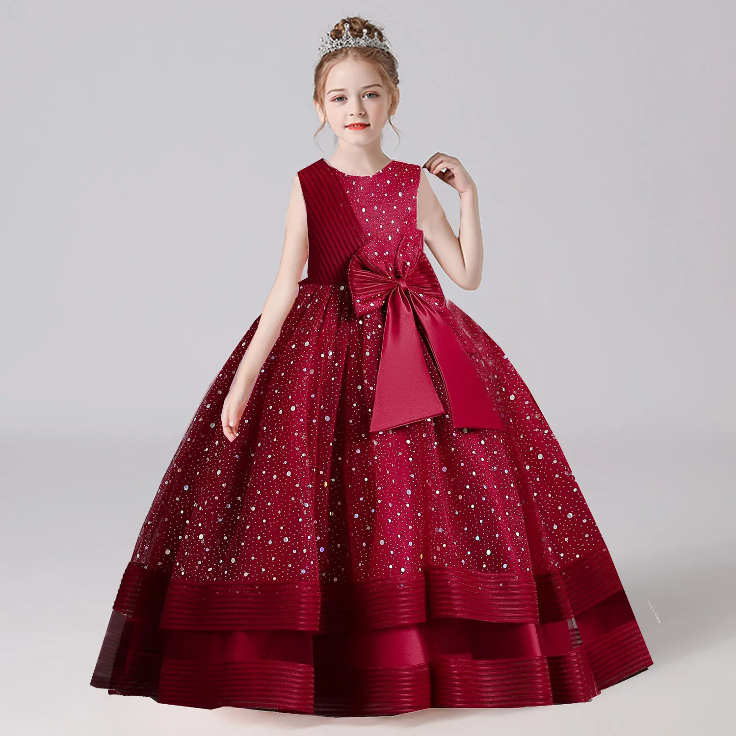 Shiny Toddler Little Big Girls Star Appliqued Wedding Flower girl Birthday Party Pageant Formal Long Dress 3