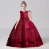 Shiny Toddler Little Big Girls Star Appliqued Wedding Flower girl Birthday Party Pageant Formal Long Dress 3