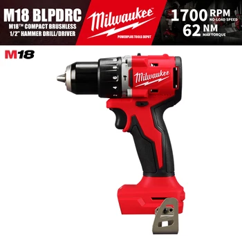 밀워키 M18 BLPDRC/3602 M18™컴팩트 브러시리스 해머 드릴 드라이버, 18V 전동 공구, 1/2 인치, 62NM