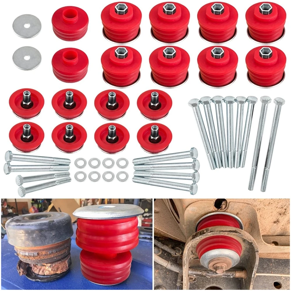 

KF04060BK Body Mount Bushing Kit for Ford F250 F350 Super Duty 08-16 2WD 4WD Body Cab Mounts & Steel Sleeves & Hardware (Red)