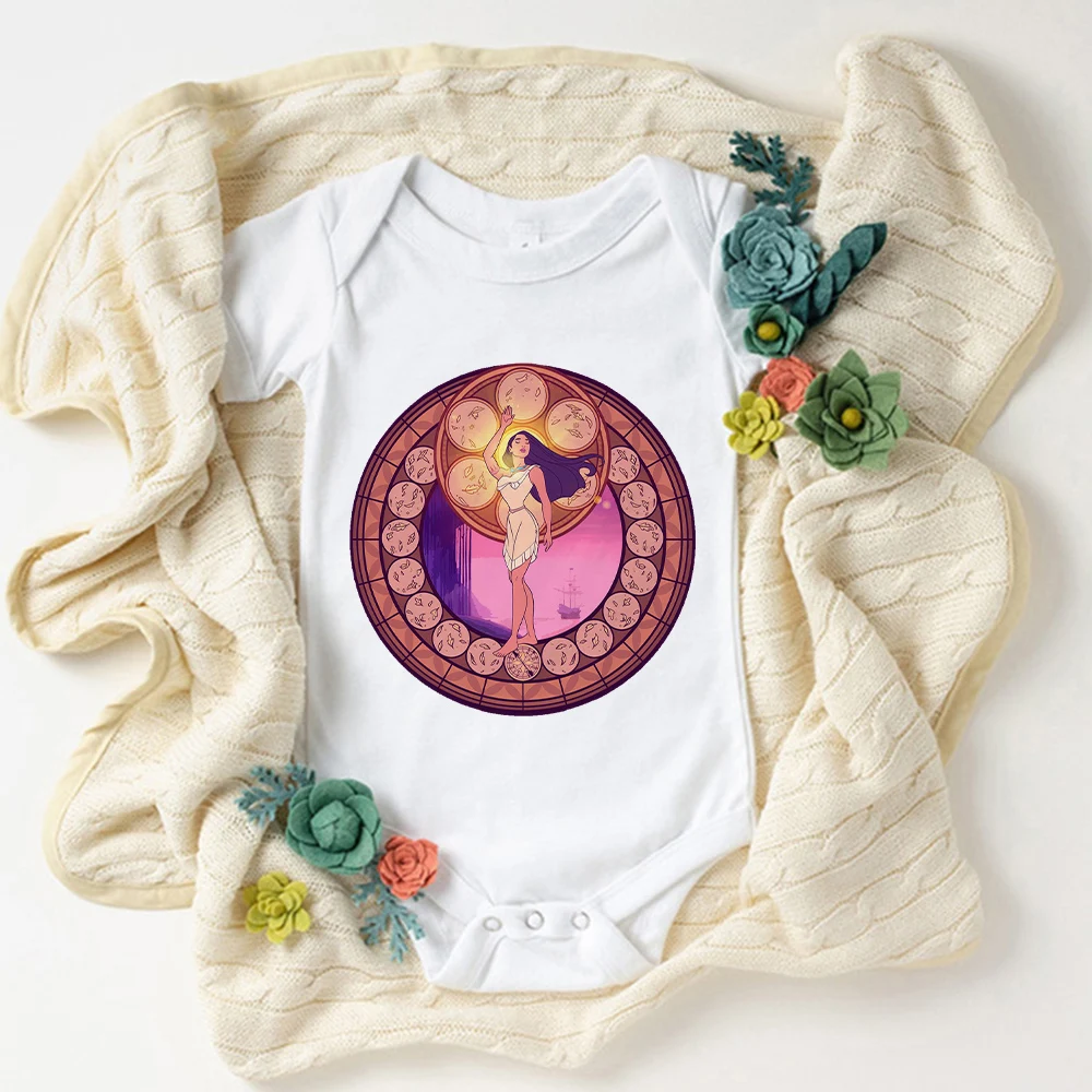 

Disney Pocahontas Princess Print Baby Onesie Hot Sell High Quality Casual Style Newborn Jumpsuit Unisex 0-24M Size White Clothes