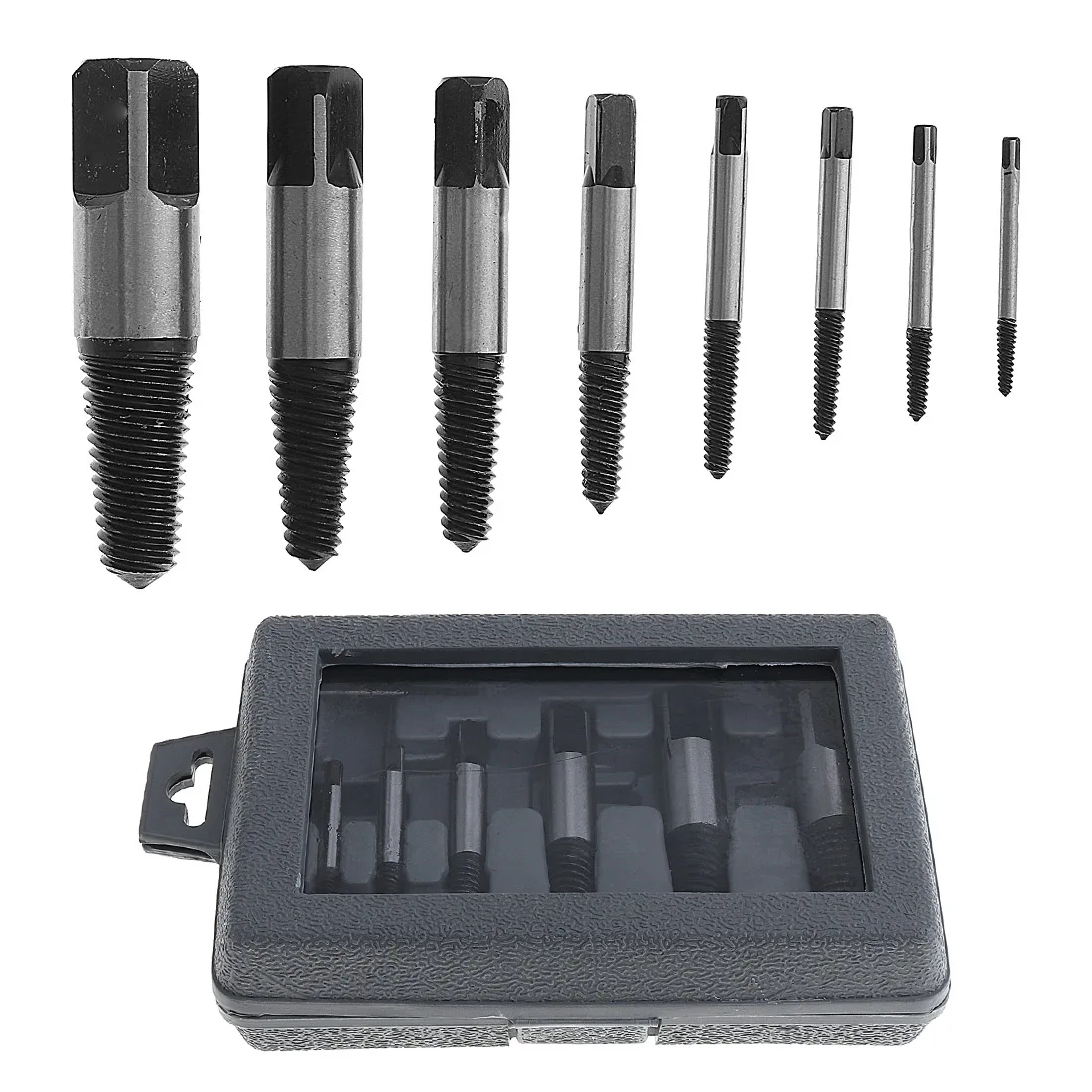 

8pcs Carbon Steel Screw Extractor Easy Out Set Drill Bits Guide Broken Damaged Bolt Remover with Carbon Steel for Removing Tool