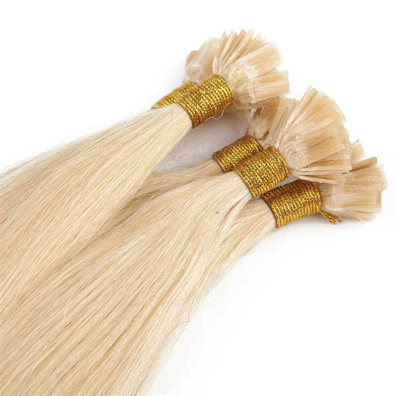 플랫 팁 헤어 익스텐션, 613 금발 스트레이트 퓨전 인모 익스텐션, 미리 접착된 케라틴 팁 레미 인모, 30 인치