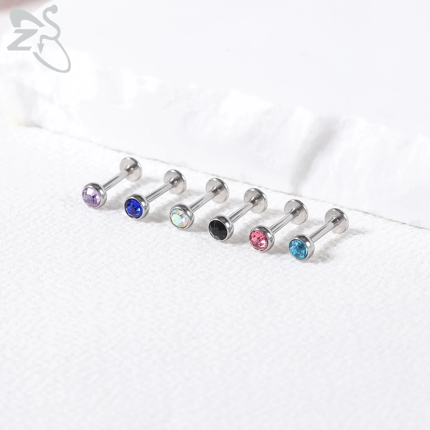 ZS 6 13PCS LOT 16G Stainless Steel Lip Labret Piercing Set Crystal Monroe Lip Stud Ear Tragus Helix Cartilage Piercing 6 8 10mm piercing jewelry