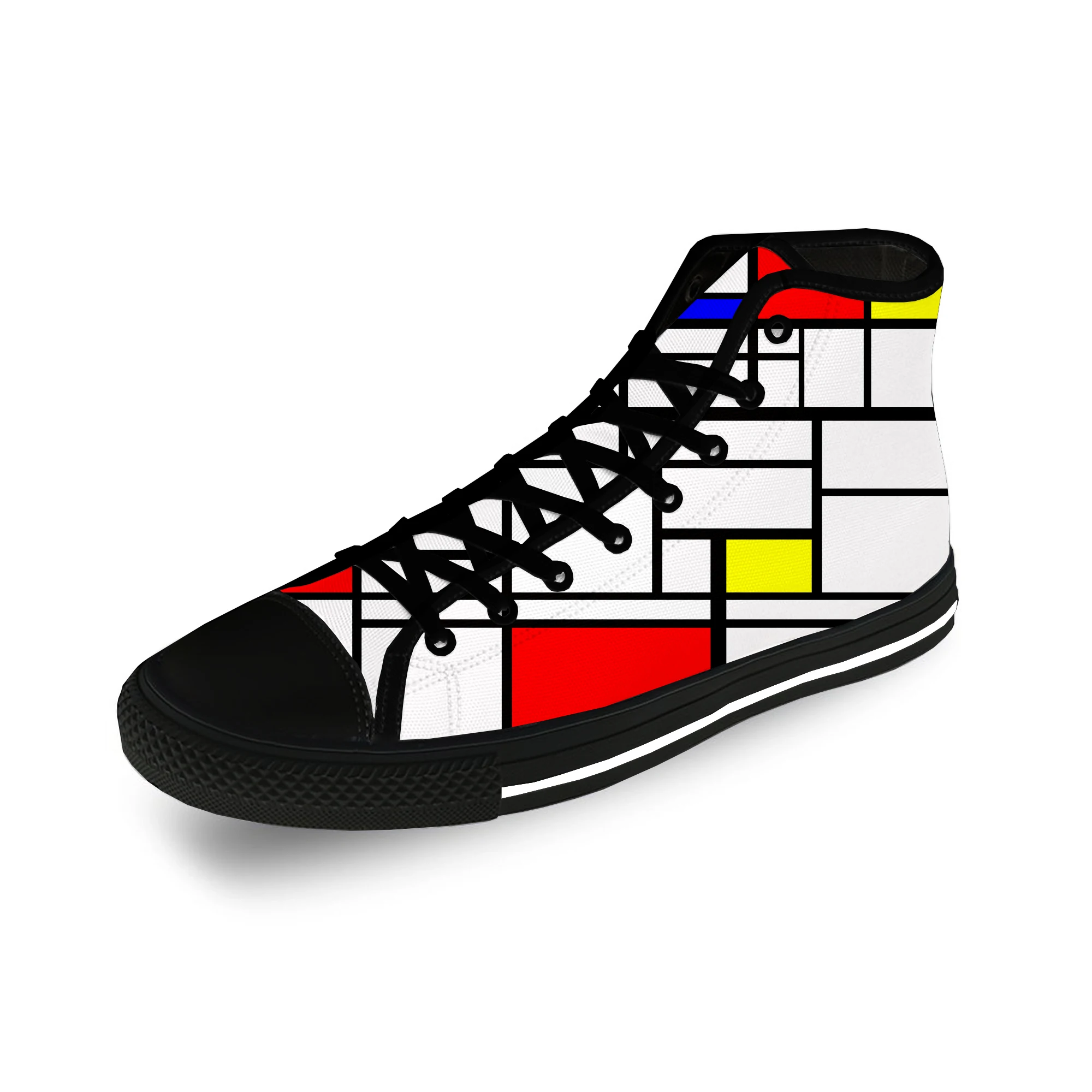

Холщовые кроссовки Mondrian с абстрактным рисунком, Повседневная ткань, модные высокие кеды с 3D принтом, легкие дышащие, для мужчин и женщин