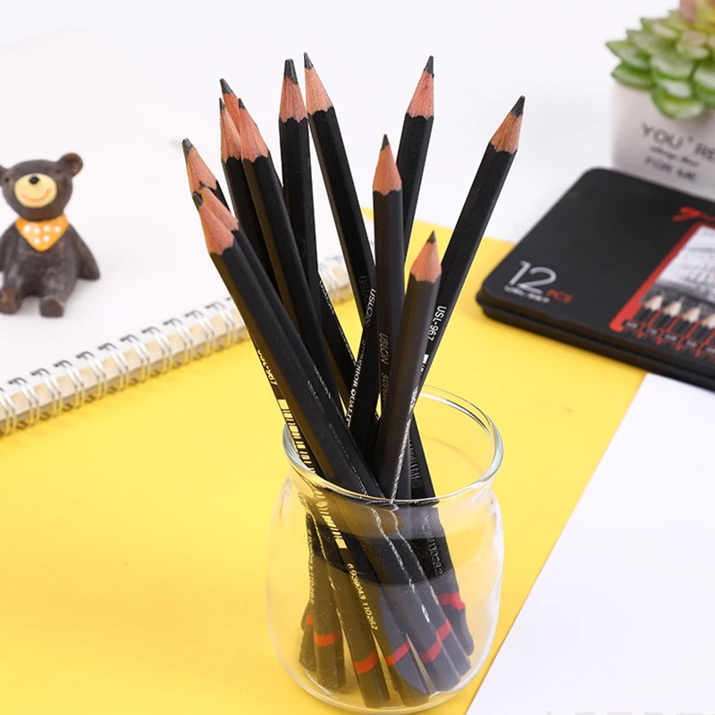Eine Box/12 Stück Kunst Zeichnung Bleistift Schwarz Skizzieren Bleistift Eisen Box HB 2H 2B Student Schreiben und Zeichnung Stift Set Schule Liefert – Detail 7