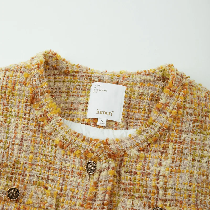 INMAN Women 90% White Duck Down Jacket 2023 Winter Long Sleeve Round Neck Loose Tweed Coat Elegant Fashion Versatile Warm Tops