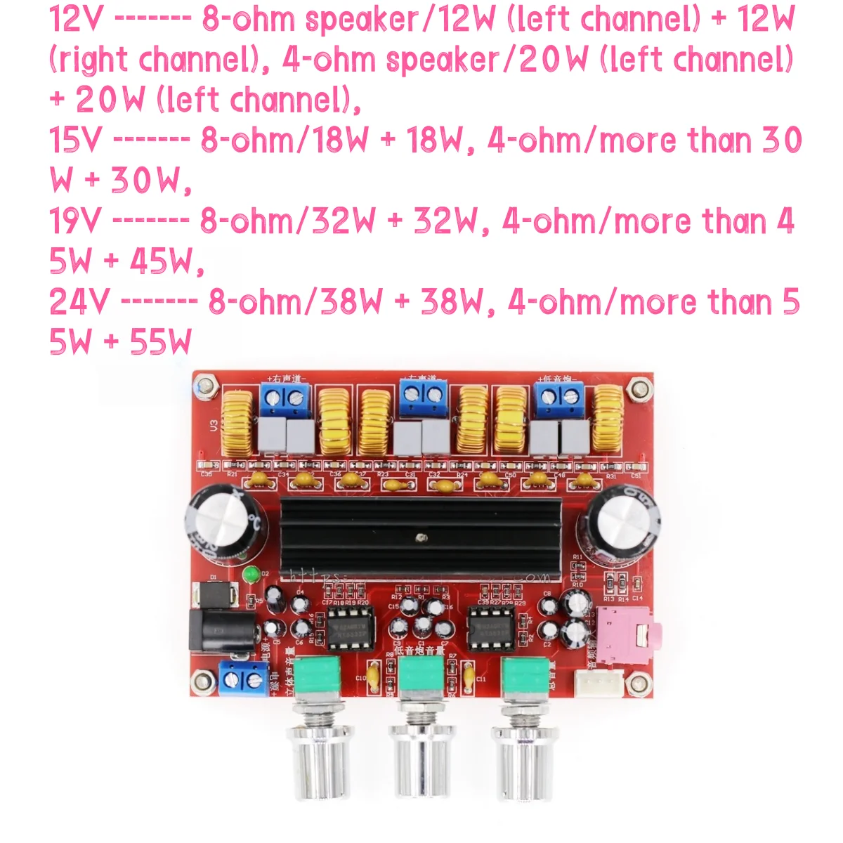 XH-M139 Audio Amplifier Board 2x50W 100W 2.1 Channel Amplifier Modules DC 12-24V 3 Sound Channels Energy Saving Pure HiFi Music - 2