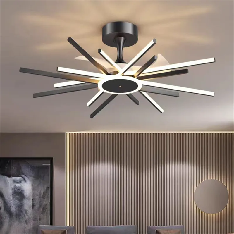 

Nordic ceiling fan with light Living room decoration minimalist light remote control dining room indoor home radiator fan light