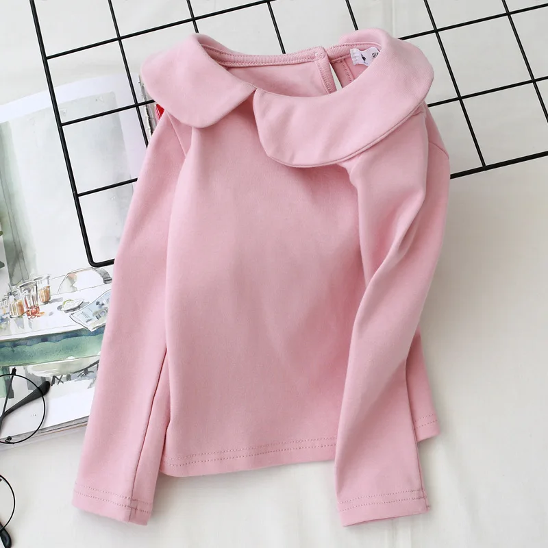 Toddler Kids Baby Girls Cotton shirt Long Sleeve Solid Tops Spring Autumn Girls Basic Tee Shirt RT508