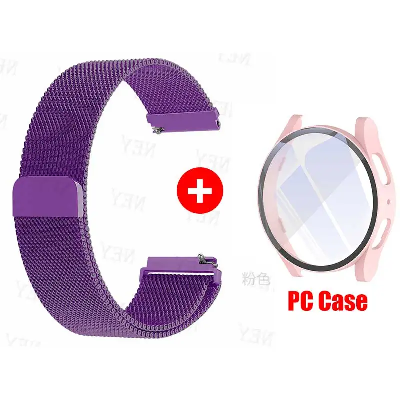 Premium Glass Case and Milanese Loop Strap with 20MM Band and PC Protector Cover Bumper