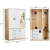 Armoire Wardrobe Closet with Mirror, 3 Door 3 Drawers Wood Closet Wardrobe Cabinet, with Hanging Rod Children's Wardrobes 3