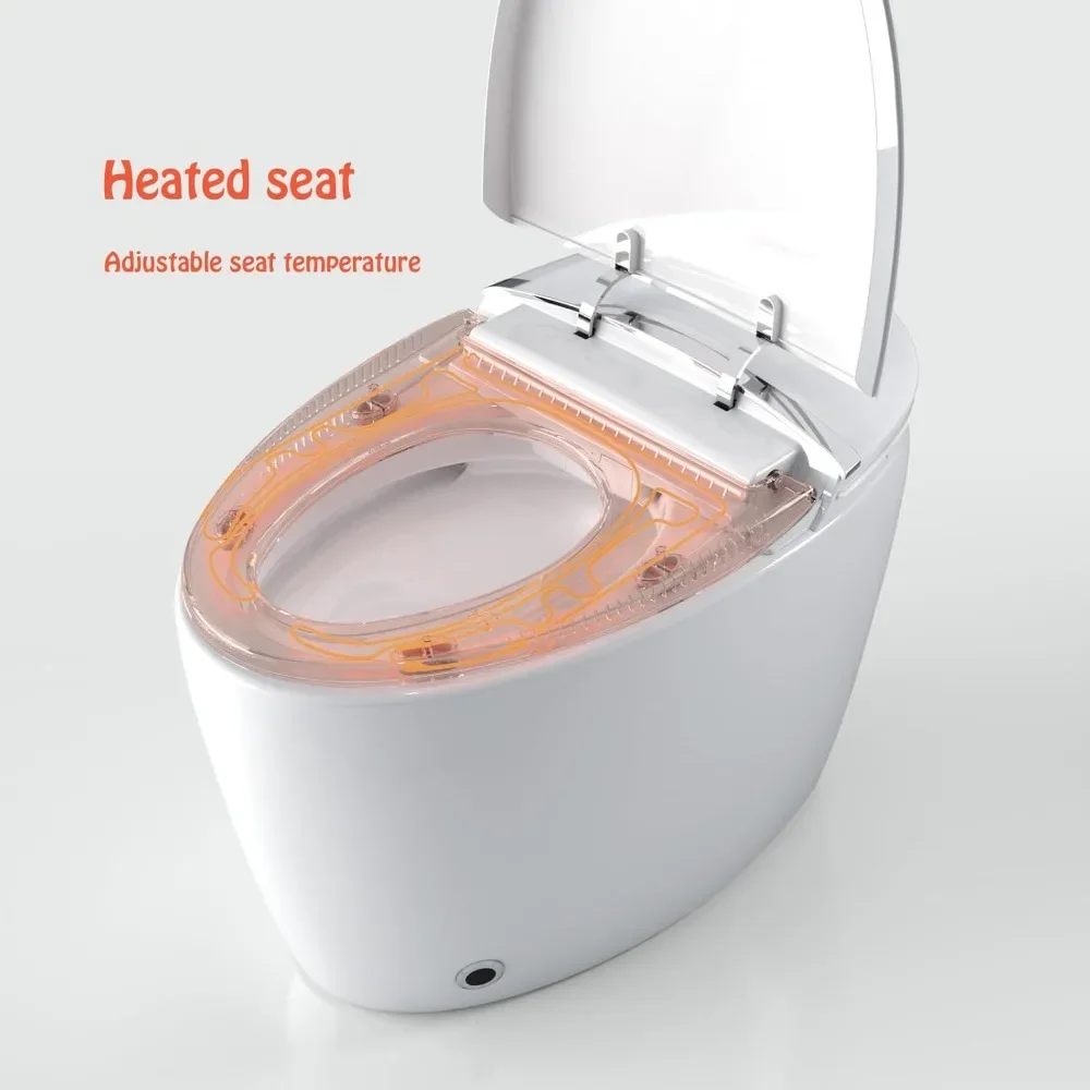 Smart Toilet Without Bidet，Tankless Toilet with Auto Heated Seat, Automatic Flush，Foot Sensor LED Backlight Strip & Night Light 2