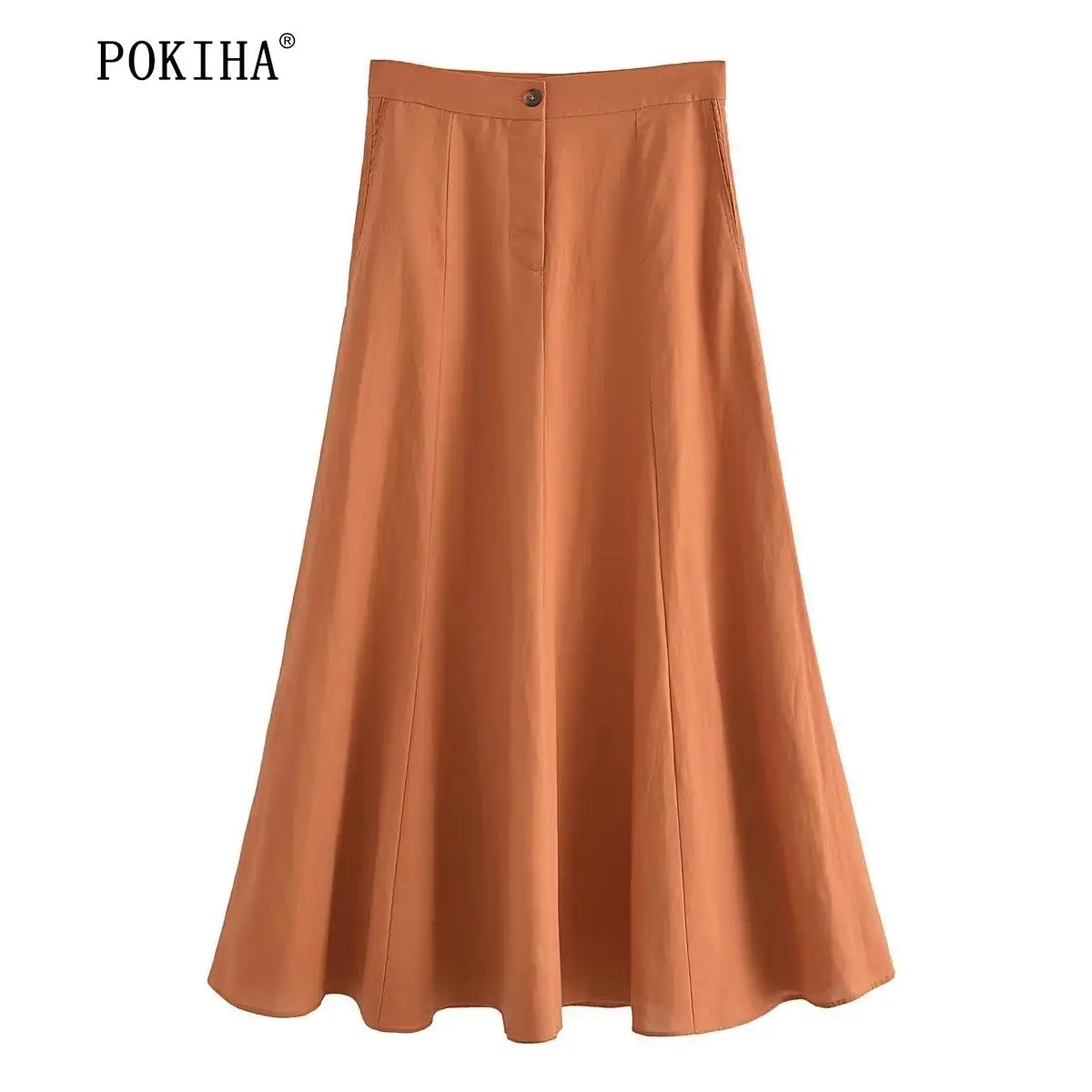 Pokiha Fashion Women Vintage Linen Front Buttons Cropped Waistcoat And Elegant Mid Waisted Midi Dress Female Chic Two_voghion.com