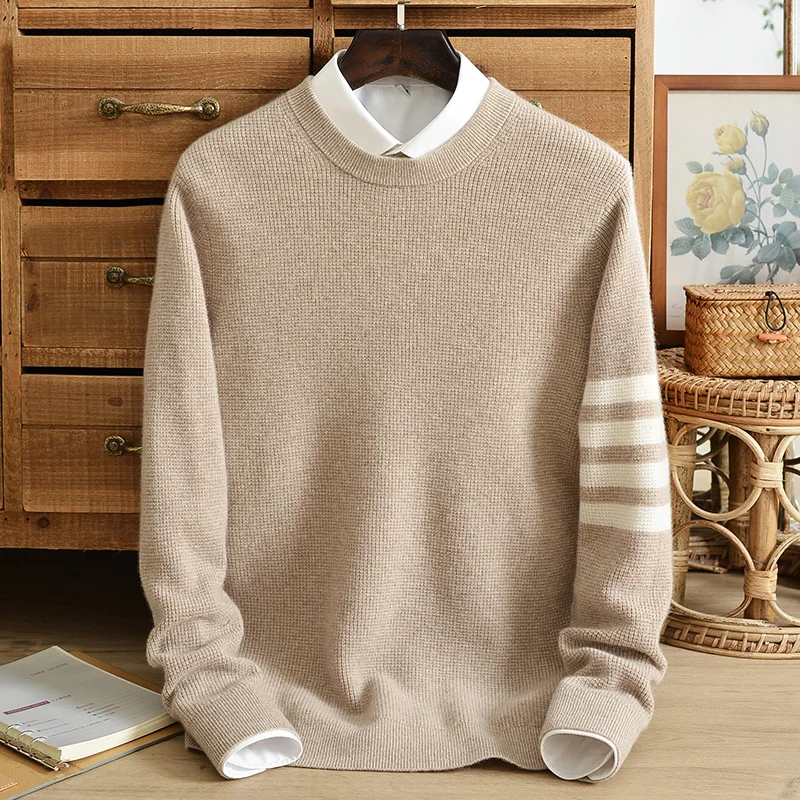 

Мужской свитер из чистого кашемира, зимний утепленный мужской Молодежный пуловер в Корейском стиле с круглым вырезом, Модный повседневный однотонный вязаный свитер