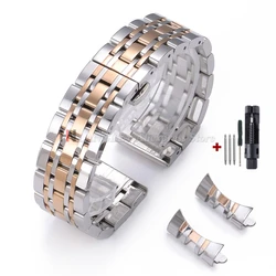 Elegant Curved End Stainless Steel Watch Strap - Business Bracelet in Various Sizes - 22mm (Silver Rose Gold)
