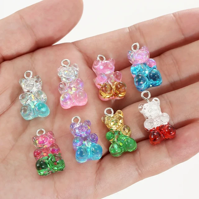 10/20Pcs Gradient Color Cute Gummy Bear Pendant Charms for