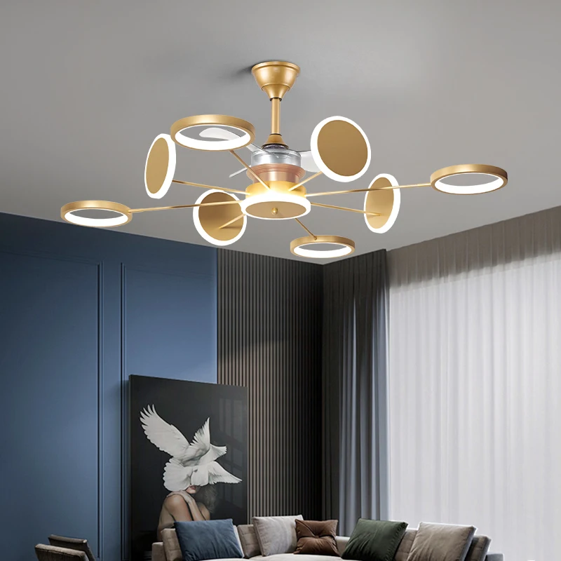Light luxury living room invisible fan light new Nordic ceiling fan light dining room bedroom chandelier with integrated
