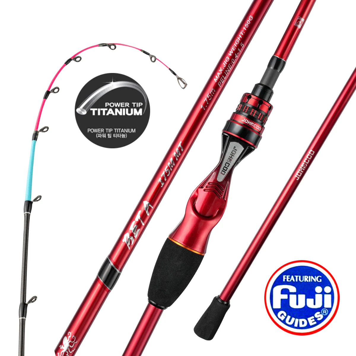 JOHNCOO Titanium Sea Fishing Rod 175M MT Cuttlefish Rod Metal Tip Octopus Fishing rod with Fuji rings Hanchi Fishing rod light weight