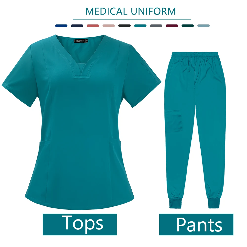 Medical Uniform Solid Color Short Scrub Suit Nurse Uniforms Breathable Doctor Uniform for Women Medical Clothing Beauty Salon Work Set
