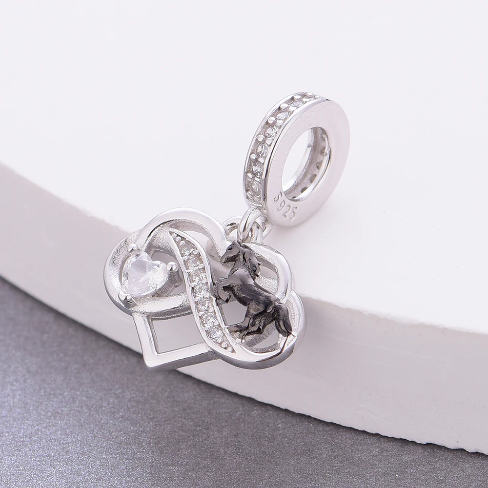 FC Jewelry Fit Original Charm Bracelet  925 Sterling Silver Infintiy Heart Black Horse Bead For Making Mother's Day Berloque DIY 3