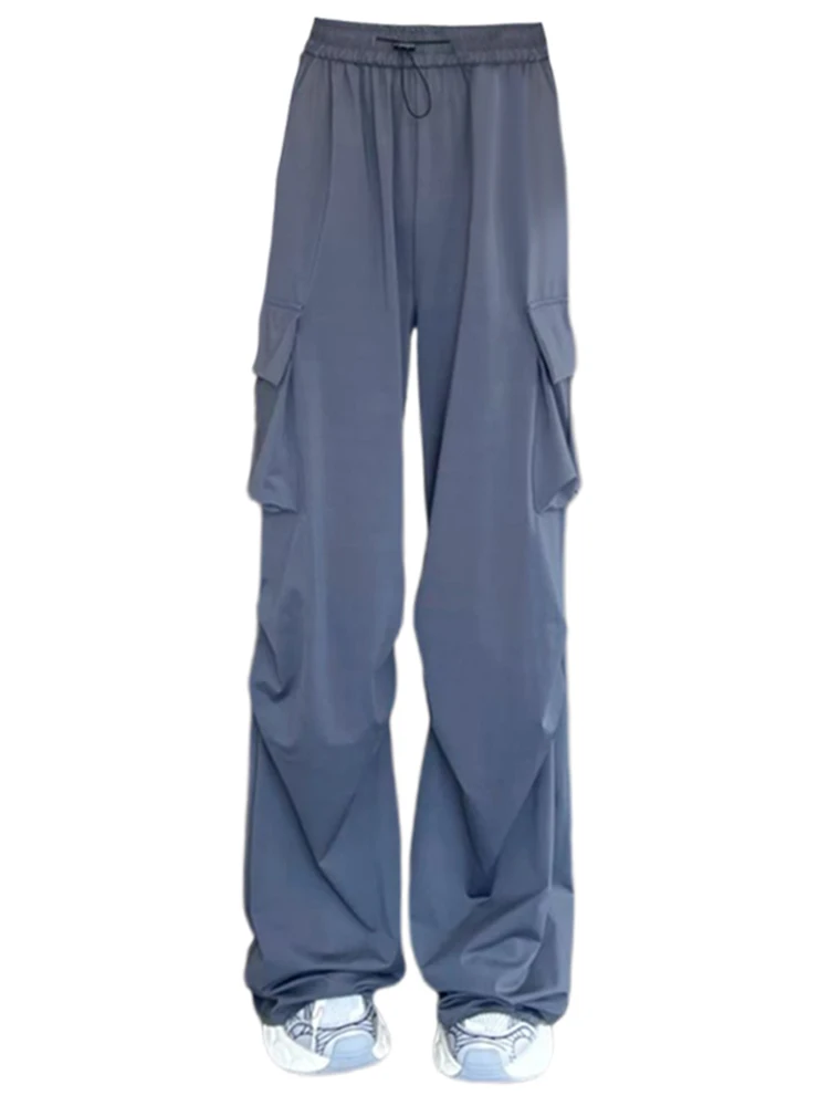 

Women Y2K Cargo Pants Drawstring Baggy Pockets Harajuku Casual Streetwear High Waist Elastic Straight Trousers Hip Hop Oversized