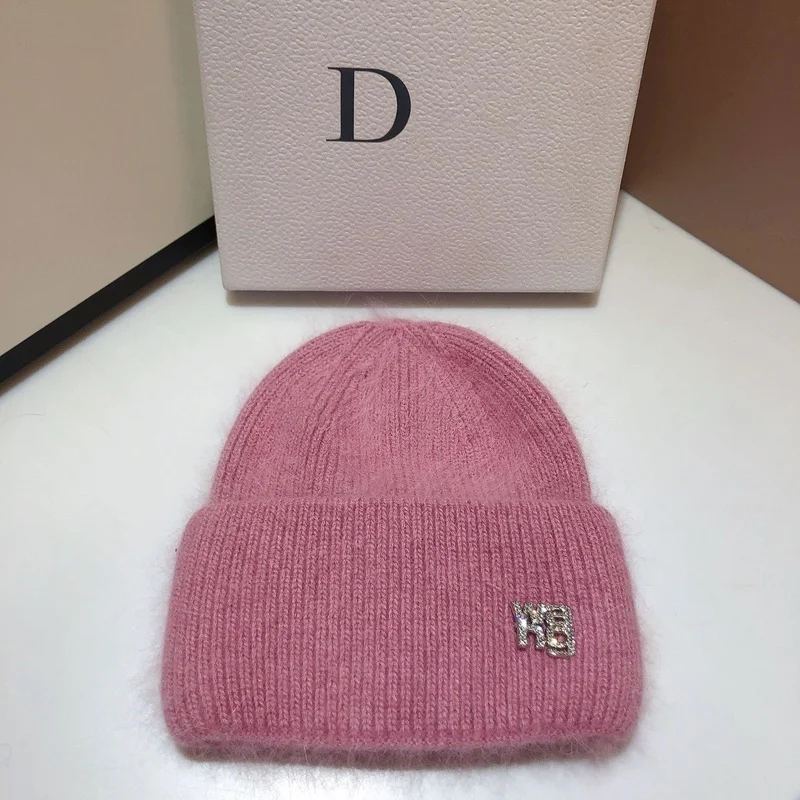 21 farben Echt Kaninchen Fell Mützen Hut für Frau Strass Brief Stricken Motorhaube Dame Herbst Winter Warme Skullies_voghion.com