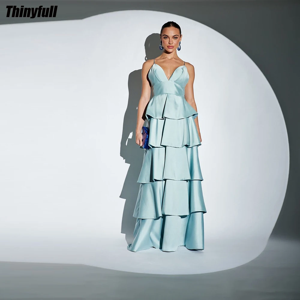 

Thinyfull A-line Prom Dresses Sweetheart Spaghetti Strap Tiered Evening Party Gown 2024 Satin Long Formal Occasion Dress