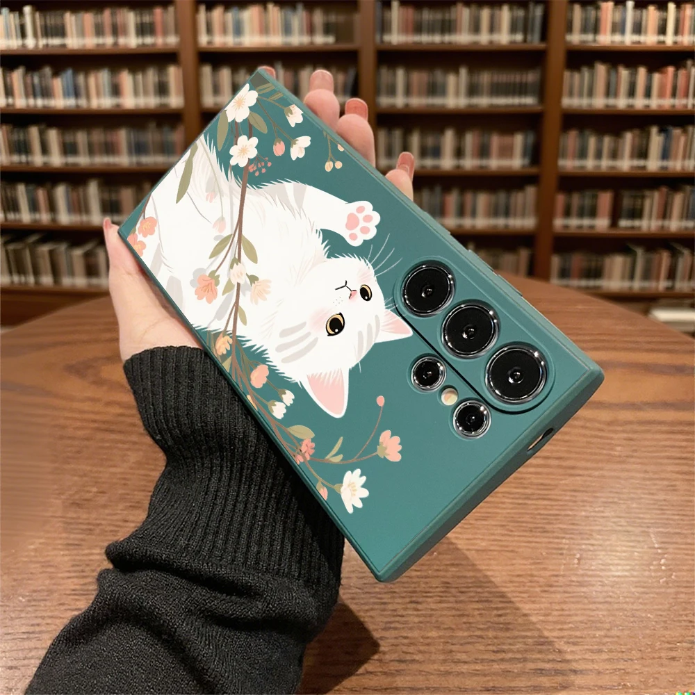 Floral White Cat Soft TPU Phone Case - Enhanced Protection Cover