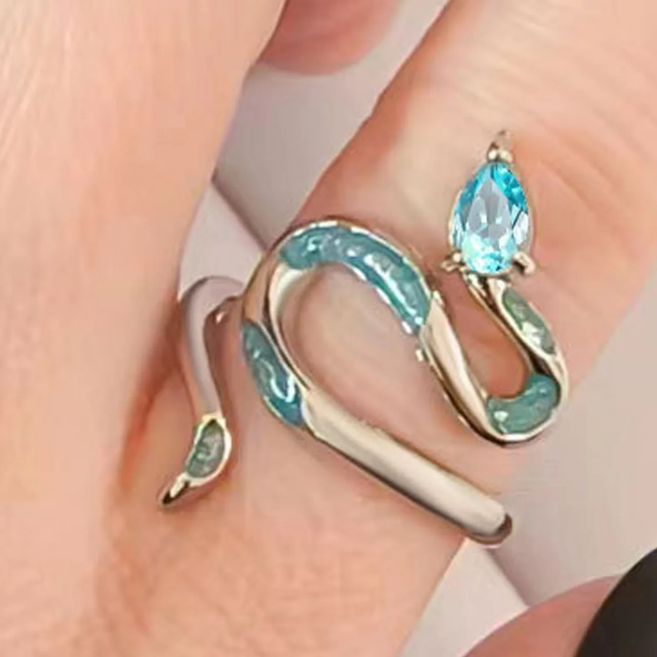 Tropfkleber aus 925er-Sterlingsilber, Cyan-Schlange ​ Ringe für Frauen, Hochzeit, Luxus-Schmuck, Valentinstagsgeschenk, verhindert Allergien, Argent 925