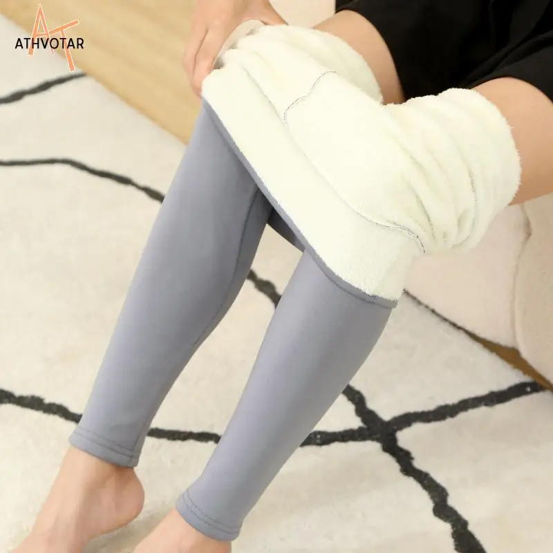 Leggings de veludo grosso feminino, calças justas de lã quente