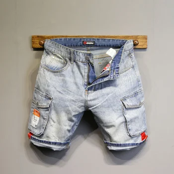 Summer Men's Cowboy Fashion Brand Work Clothes Pocket Slim Fit 5-point Denim Shorts Luxury Men Jeans Shorts