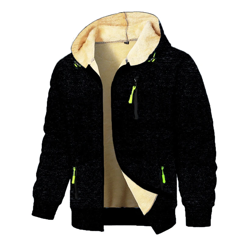 Animal Game Casual Hooded Jackets for Men Heavyweight Fleece Sweatshirts Thick Sherpa Lined Zipper Coats Thick Workout Hoodies