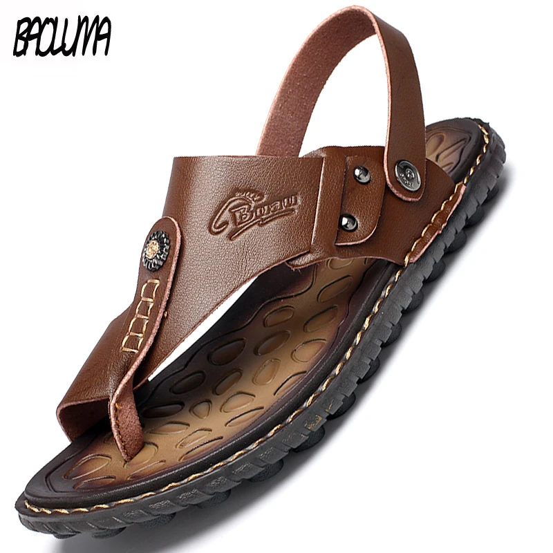 Summer Men's Leather Sandals Slippers Luxury Handmade Shoes Moccasins Beach Sneakers leather sandals summer sandals mens shoes