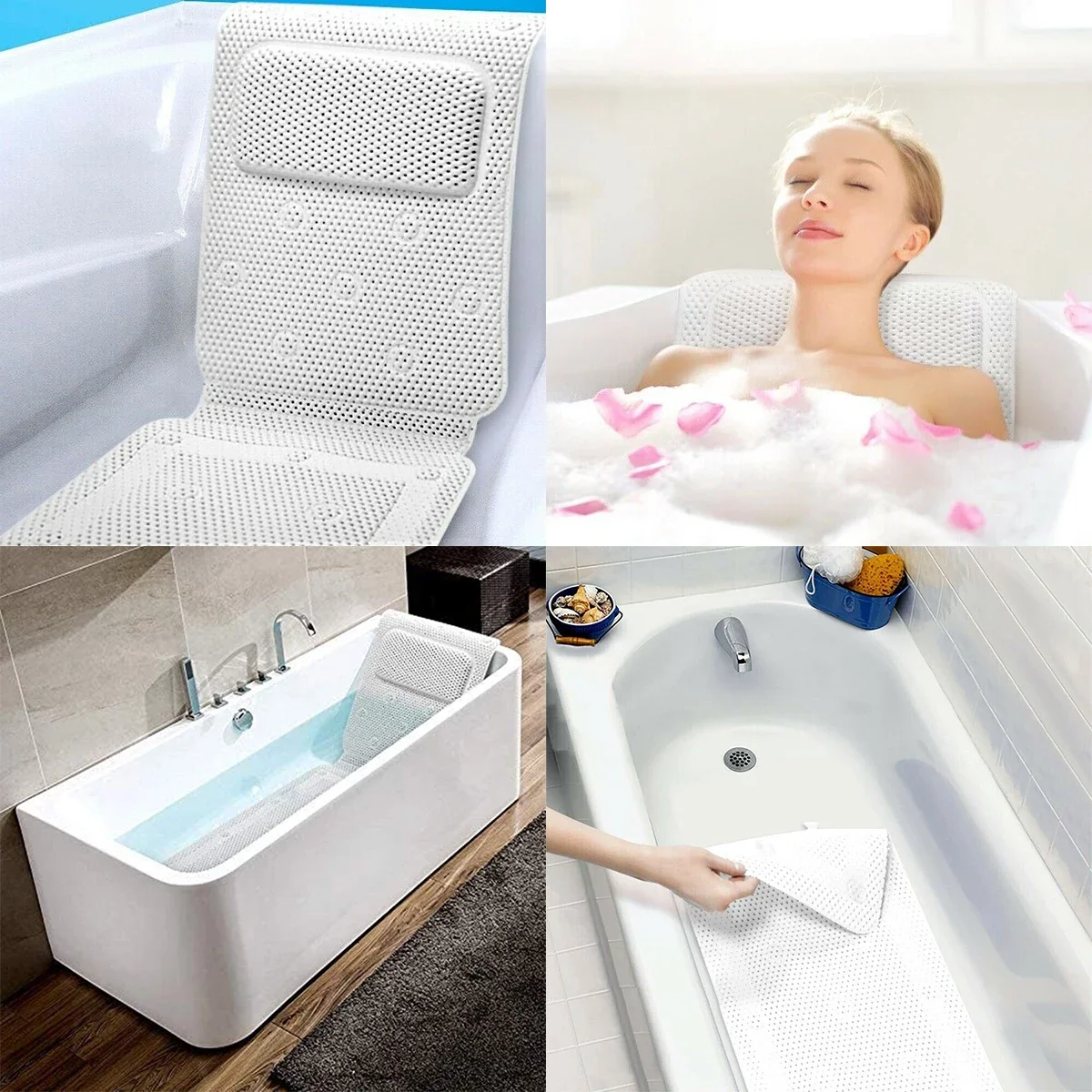 Bath Pillow Breathable Bath Pillow Non-Slip 3D Mesh Bathtub Spa Head Rest With Suction Cup Support Neck Back Full Body Rest Bathroom Supply