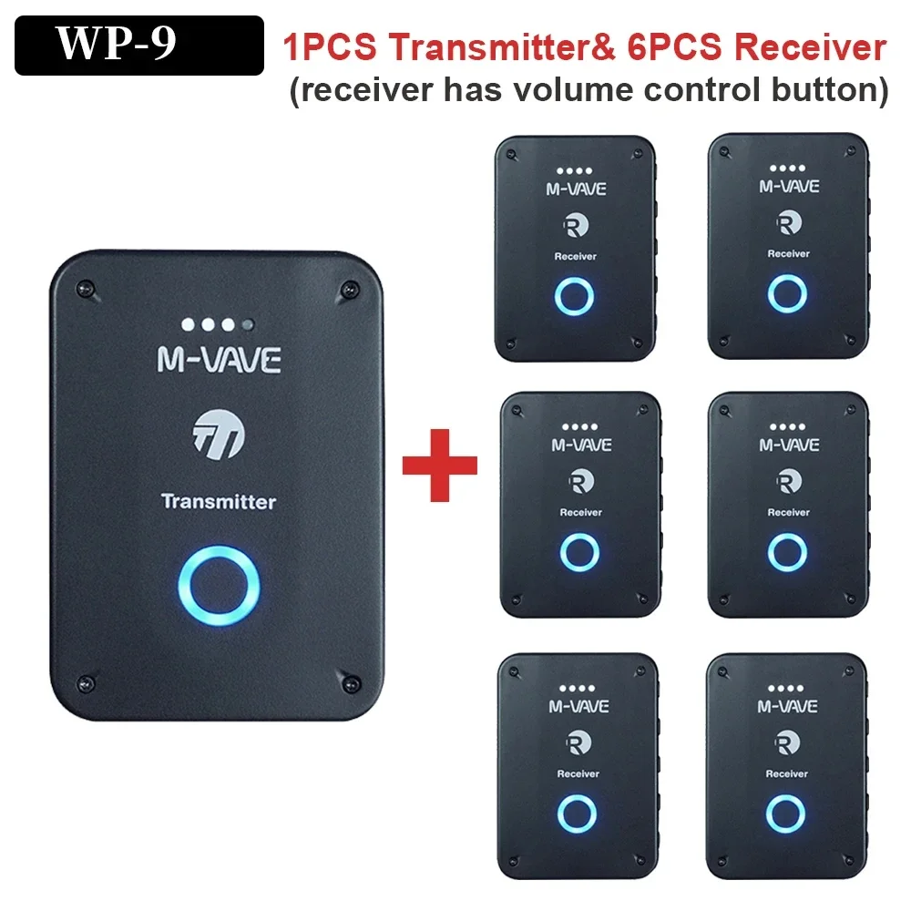 M VAVE WP 9 Wireless Earphone Monitor Rechargeable 2.4GHz Transmitter Receiver Support Stereo Mono Recording Function