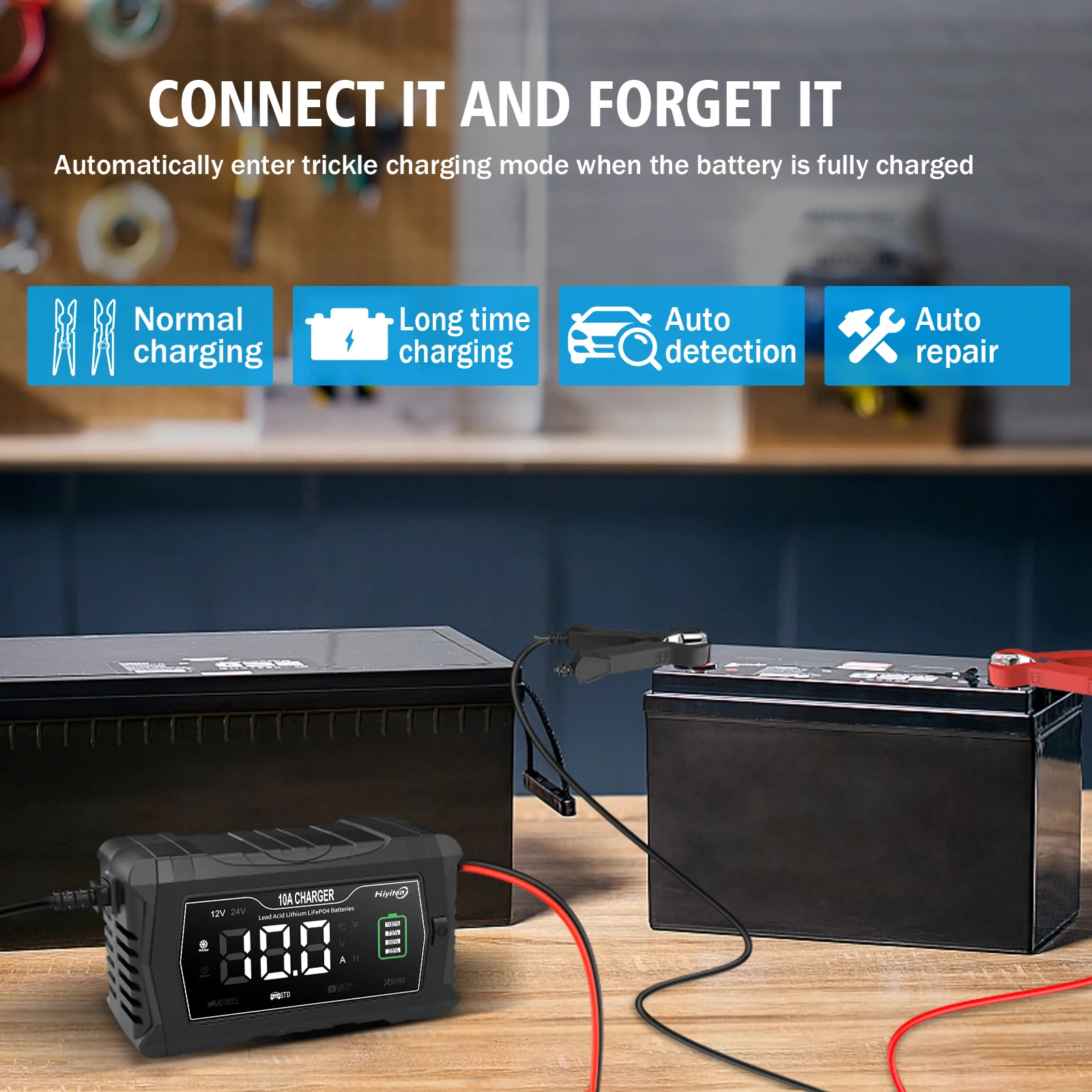 Caricabatterie 12V 24V Automatico a Ricarica Rapida, Caricabatterie Intelligente per Batterie al Piombo-Acido 10A, Caricabatterie a Corrente Continua per Auto  44