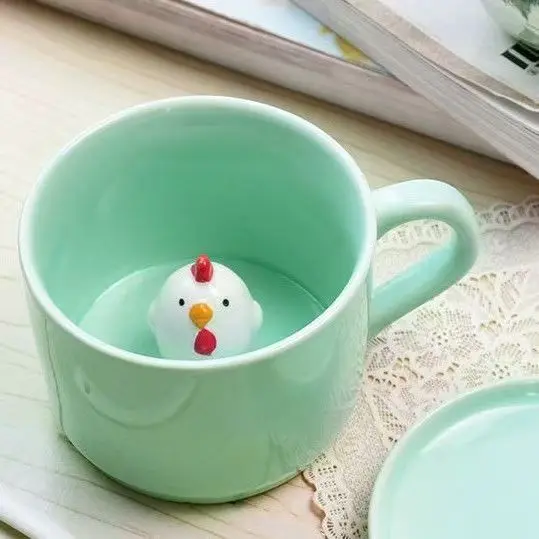 Tazza In Ceramica 3D Con Animaletto Sorpresa Sul Fondo - 14 X 10.9 Cm, Idea Regalo Divertente Per Ufficio E Compleanni, Tema: Animal Baby Inside, Lavabile In Microonde