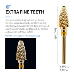 Tungsten Carbide Nail Drill Bit for Gel Polish Removal and Manicure Enhancement (XF teeth Golden)