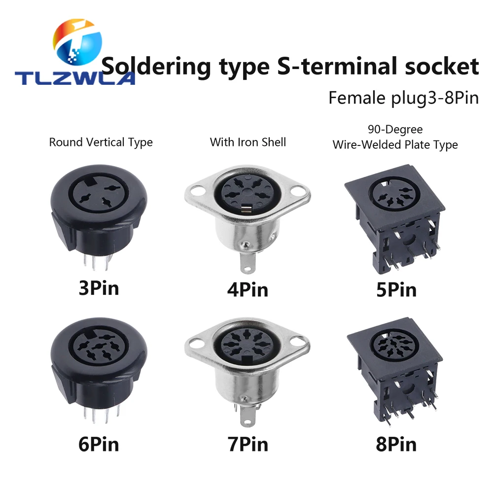 Solder Connector DIN 3 4 5 6 7 8 Pin DIN Male Female Plug Plastic Handle Female Socket Hulled Panel Mount Chassis