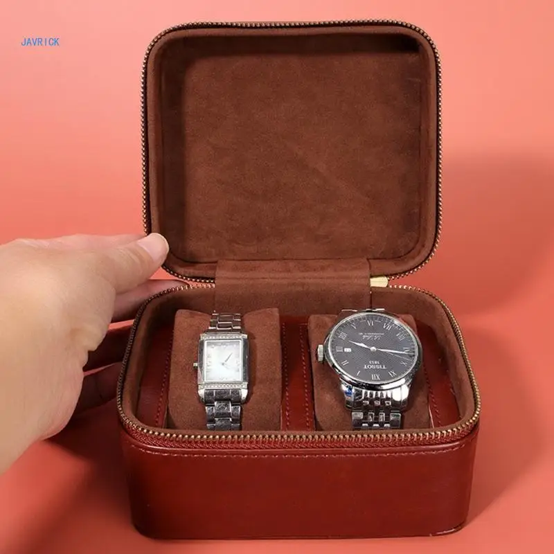 Vintage PU Leather 2 Slot Watch Soft Lining Storage Box Jewelry Case