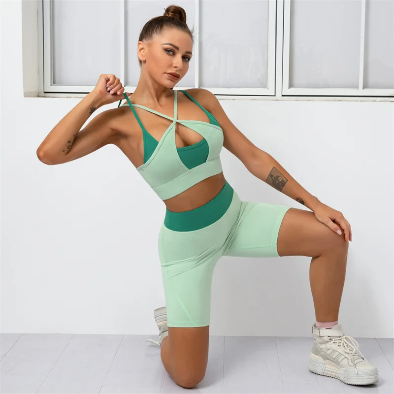 2 Piece Set Women Workout Clothing Gym Yoga Shorts Set Fitness