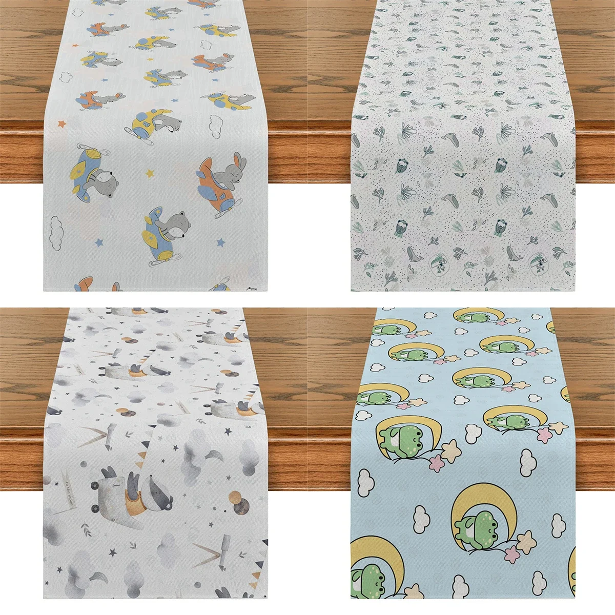 

Настольная дорожка с мультяшными животными, медведем, лисой, флагом, милой лягушкой, пандой, настольная дорожка с животными для праздника, вечеринки, домашний кухонный стол с эстетическим украшением