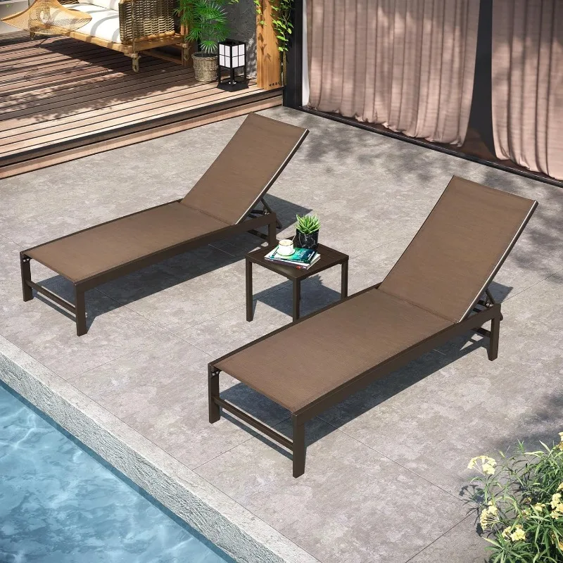 Outdoor Lounge Chairs Set of 2 Patio Aluminum Chaise Lounge with Adjustable Backrest Rustproof Pool Lounge Chairs