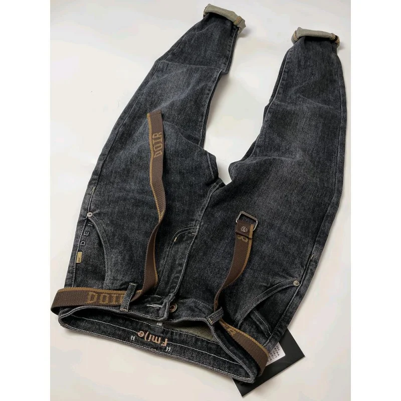 2024 black new MEN'S jeans slim elastic straight slim fit casual fashion light luxury water washed versatile cotton denim pants