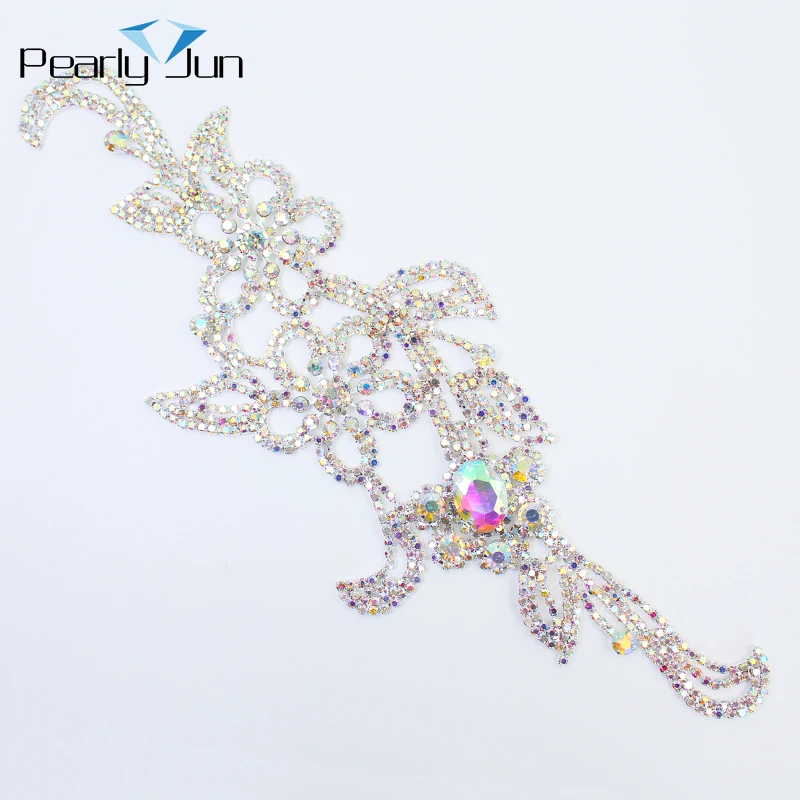 

1 Pcs 24.3*7.9cm AB Color Metal Crystal Patches DIY Sew Rhinestone Applique for Skirt Dress Wedding Shoes Bag Accessories YHC013