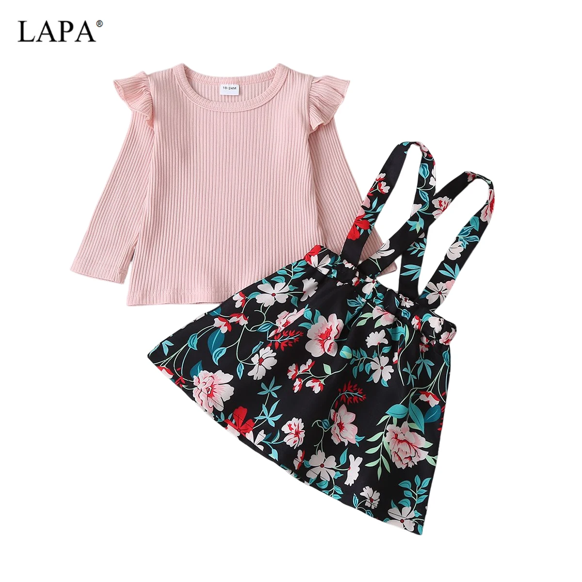 

LAPA 18 Months 2 3 4 5 Years Girls Clothes Floral Print Flying Sleeve Skirt Set Spring Autumn Long Sleeve Crew Neck Outfits