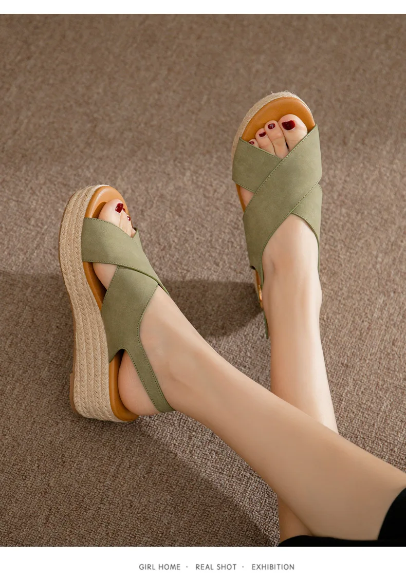 Summer Women Sandals 2022 New Fashion Wedges Super High Heel Sandals Buckle Round Toe Open Toes Ladies Footwear