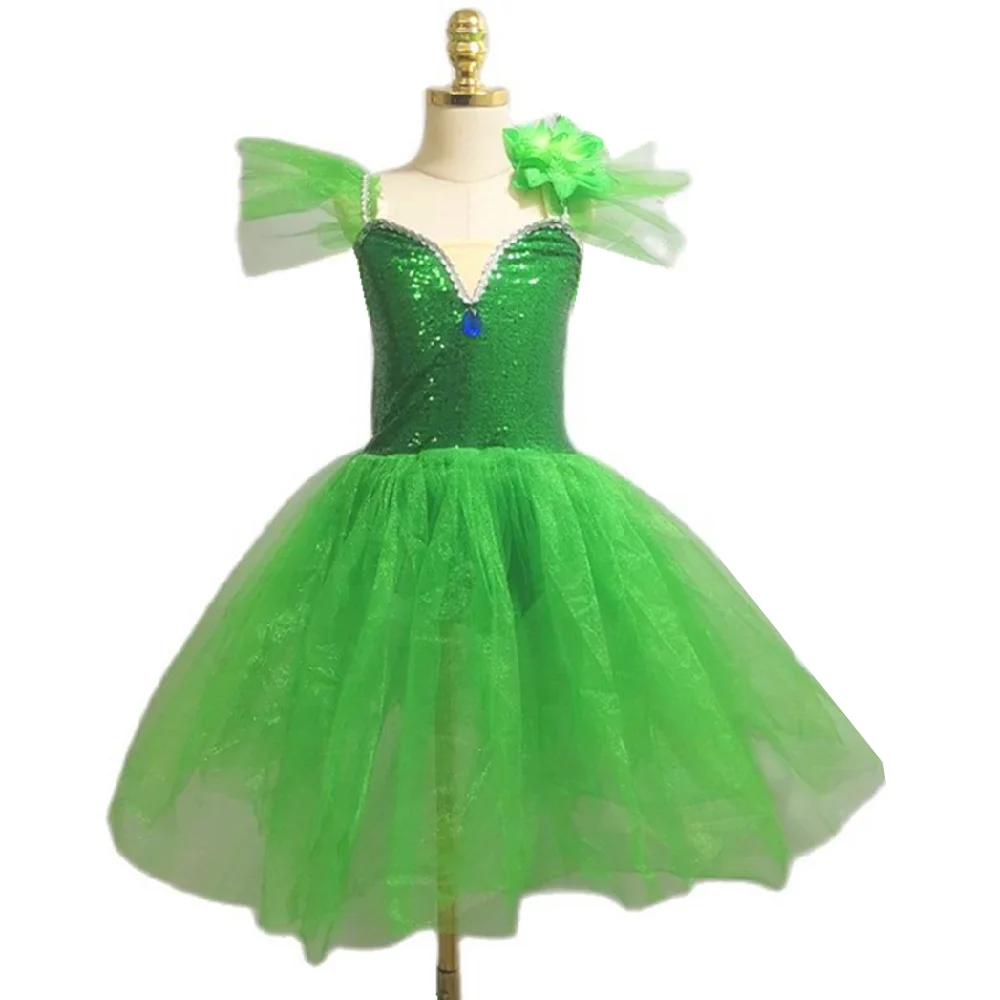 BalletTutuSkirtCostumesGreenSequinedEmbroiderySkirtsStraps